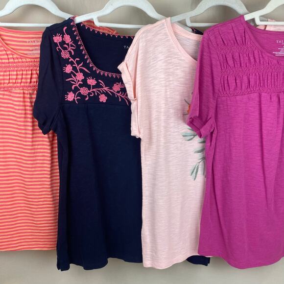 Talbots Petite Medium 4 Shirt Bundle - Cotton Embroidered Floral Stripes Pink - Picture 1 of 10